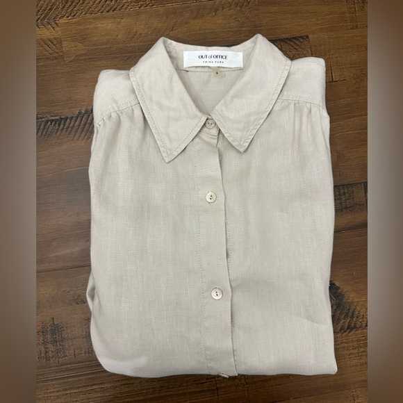 Trina Turk Out of the office Unwind 100% Linen Shirt Size M Flax Beige Color - Picture 5 of 8